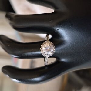 Kiera Couture  Sterling Silver Round Halo CZ Engagement Statement Ring Sz 7